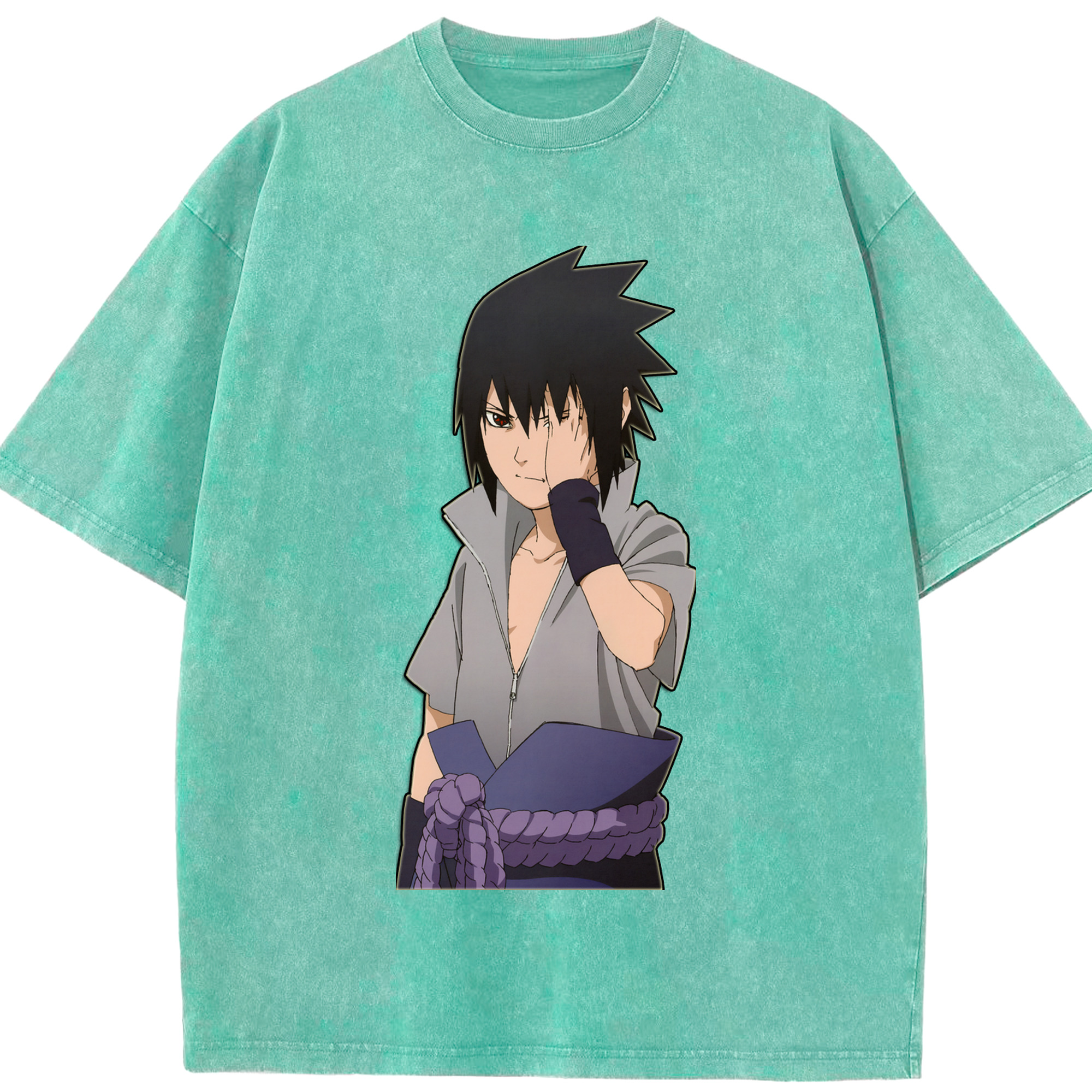 （画像用） NARUTO -ナルト- うちは サスケ Uchiha Sasuke 綿100% ヴィンテージ風 半袖Tシャツ（フロントプリント）